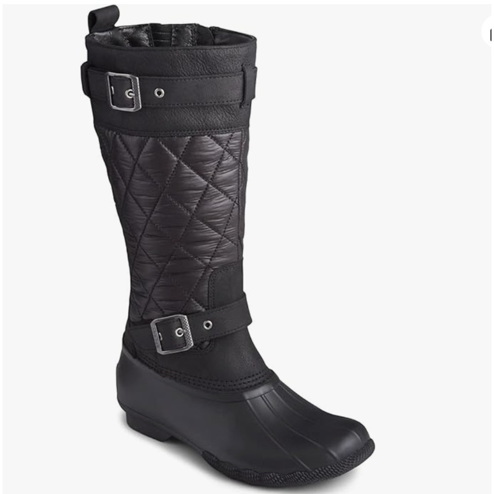 Sperry Size 6 Quilted Tall‎ Duck Boots Black Waterproof NEW Saltwater $140